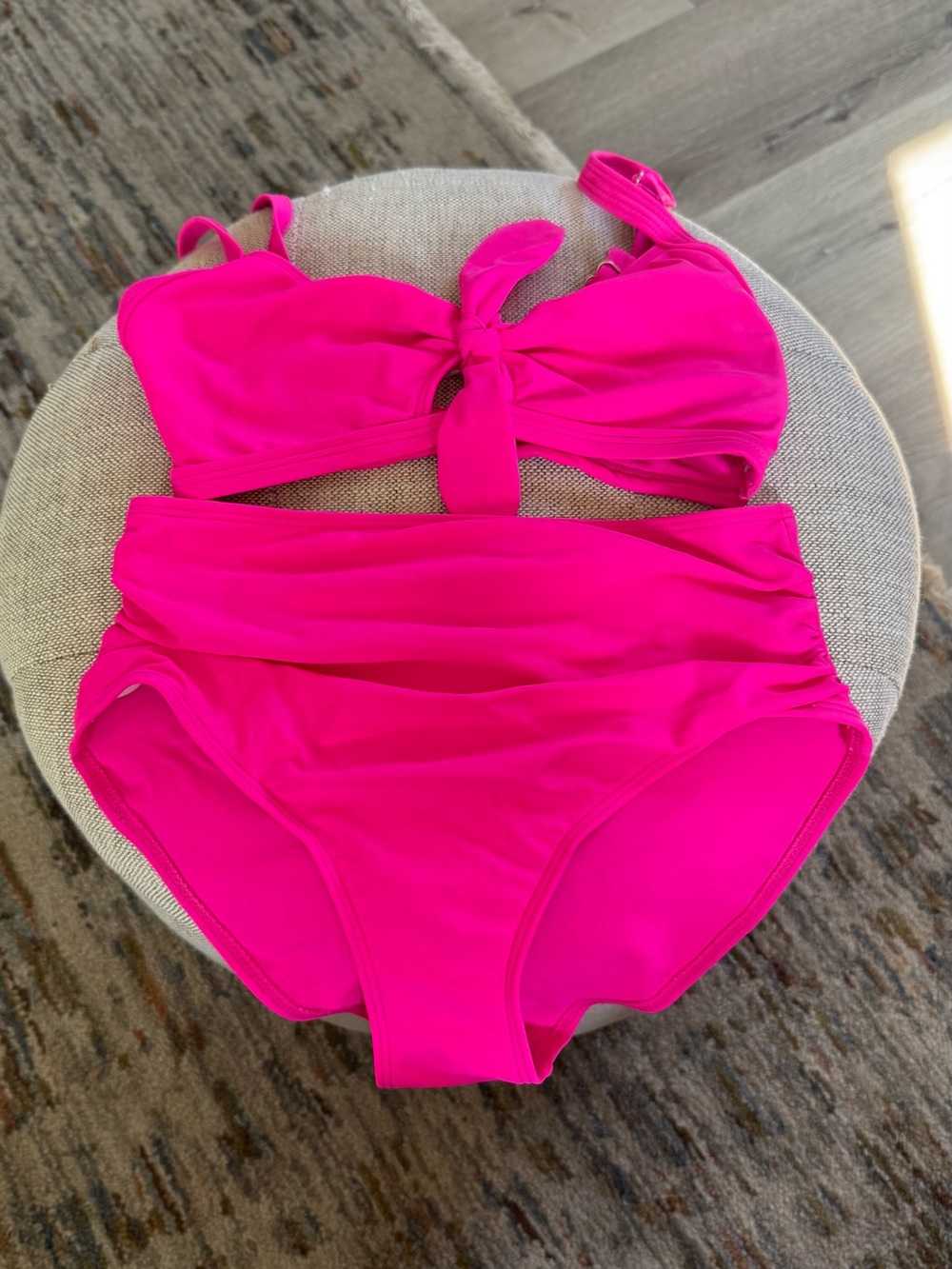 Girls' Hot Pink Two-Piece Swim Set - Knot Front Top & High Waist Bottoms